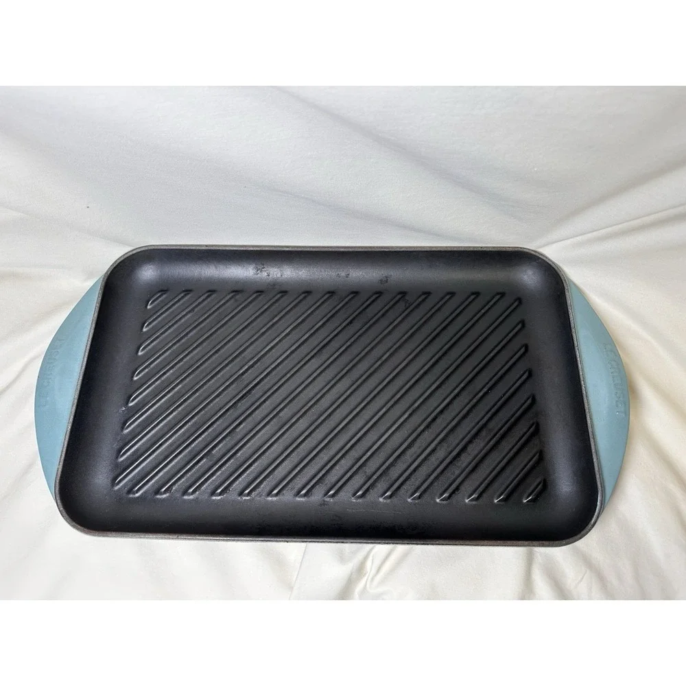 Le Creuset Cast Iron Grill Pan Caribbean Blue 40 France Double Handle